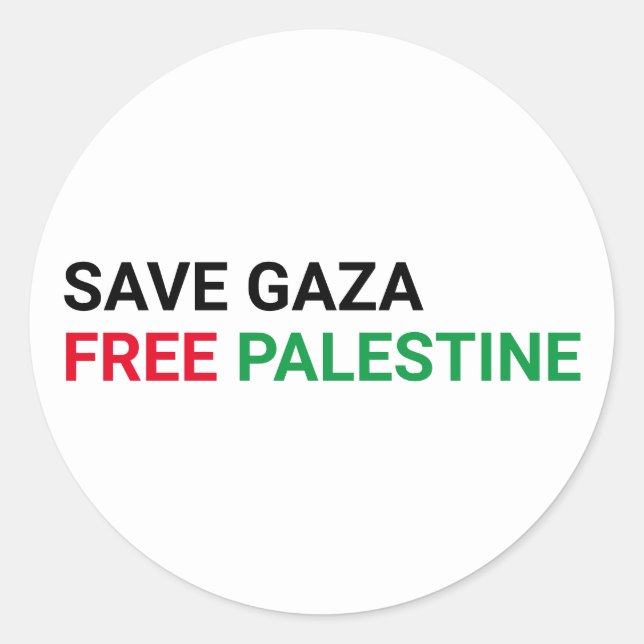 Sticker Rond Save Gaza Free Palestine noir rouge blanc (Devant)