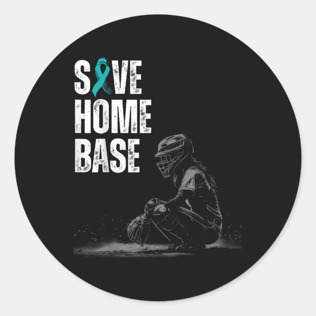 Sticker Rond Save Home Base Baseball Player Ovarienne Cancer Aw (Devant)