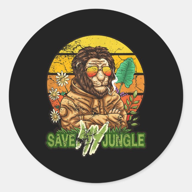 Sticker Rond Save My Jungle - Lion De l'environnement Protectio (Devant)
