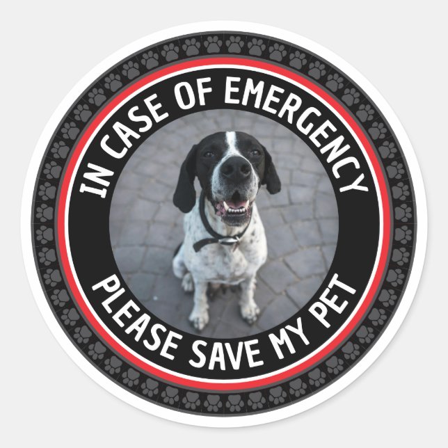 Sticker Rond SAVE MY PET Safety Alert Custom Photo Modern  (Devant)