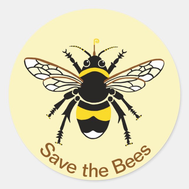 Sticker Rond Save the BEES -Conservation - Faune -Jaune - (Devant)