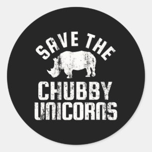 Sticker Rond Save The Chubby Unicorns Rhino Rhinoceros