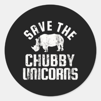 Sticker Rond Save The Chubby Unicorns Rhino Rhinoceros