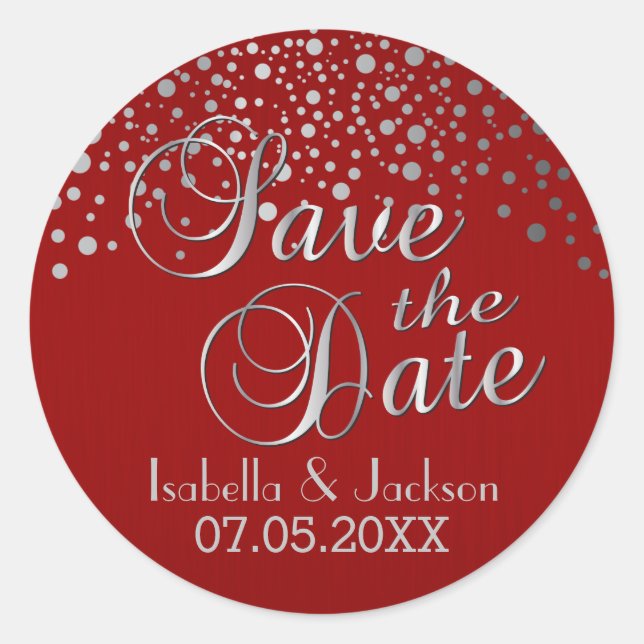 Sticker Rond Save the date | Points d'argent et rouge | Personn (Devant)