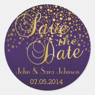 Sticker Rond Save the date   Points d'or et pourpre   Personnal