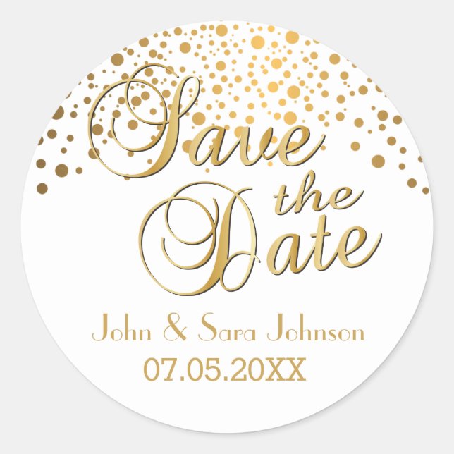 Sticker Rond Save the date | Points d'or | Personnaliser (Devant)