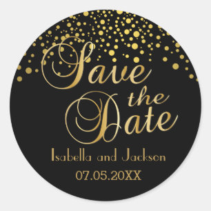 Sticker Rond Save the date Points d'or Personnaliser