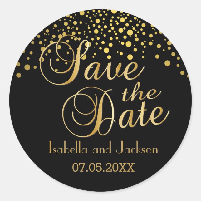 Sticker Rond Save the date | Points d'or | Personnaliser (Devant)