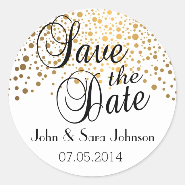 Sticker Rond Save the date | Points d'or | Personnaliser (Devant)