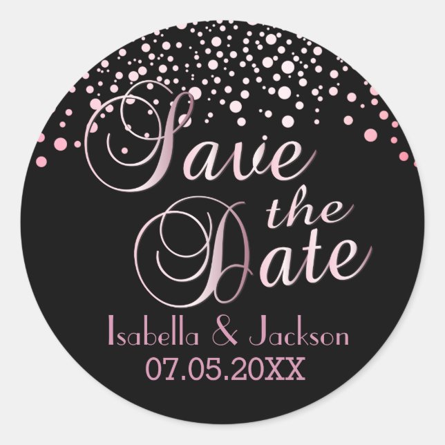 Sticker Rond Save the date | Points Tourmalins Roses | Personna (Devant)