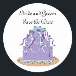 Sticker Rond "Save the date" pour mariage<br><div class="desc">Elégant design accents de gâteau mariage ces grands enregistrer les autocollants de date...  rappeler à vos amis et famille de signet votre jour spécial... </div>
