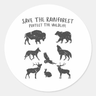 Sticker Rond Save The Rainforest Protect The Wildlife Animal Gr