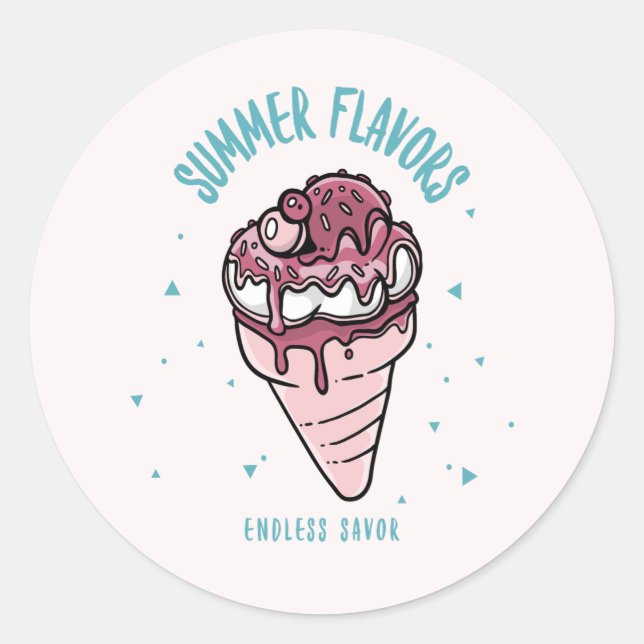 Sticker Rond Saveurs d'été goutte-à-goutte glace (Devant)