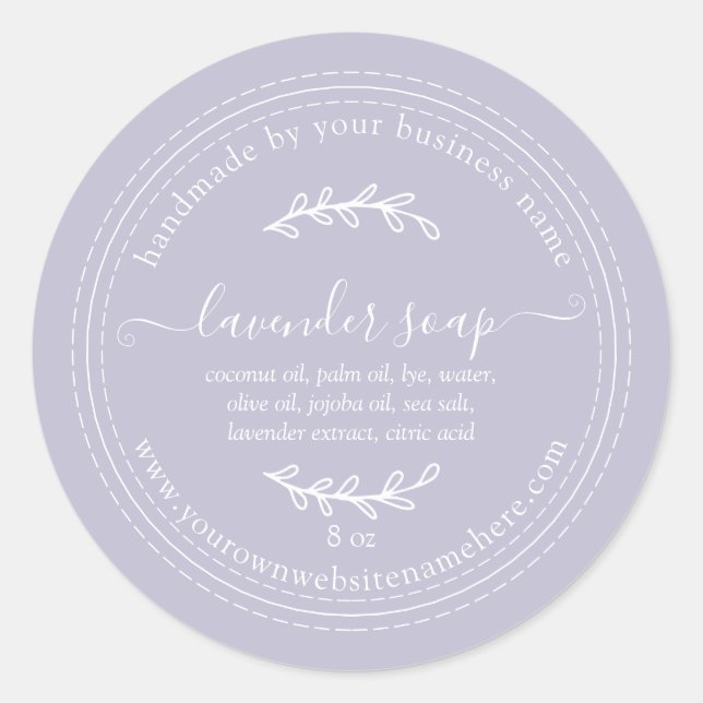 Sticker Rond Savon à la Lavande Violet Fait Main Rustique (Devant)