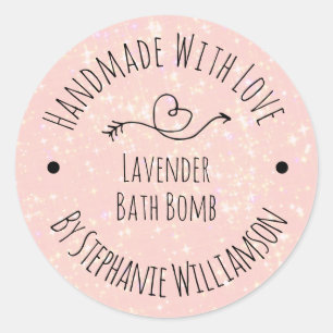 Sticker Rond Savon Artisanal Bombe de Bain Paillettes Roses