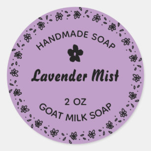 Sticker Rond Savon Artisanal Couronne de Fleurs Rustique Lavand