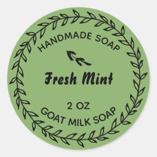 Sticker Rond Savon Artisanal Pays Rustique Couronne Menthe Vert