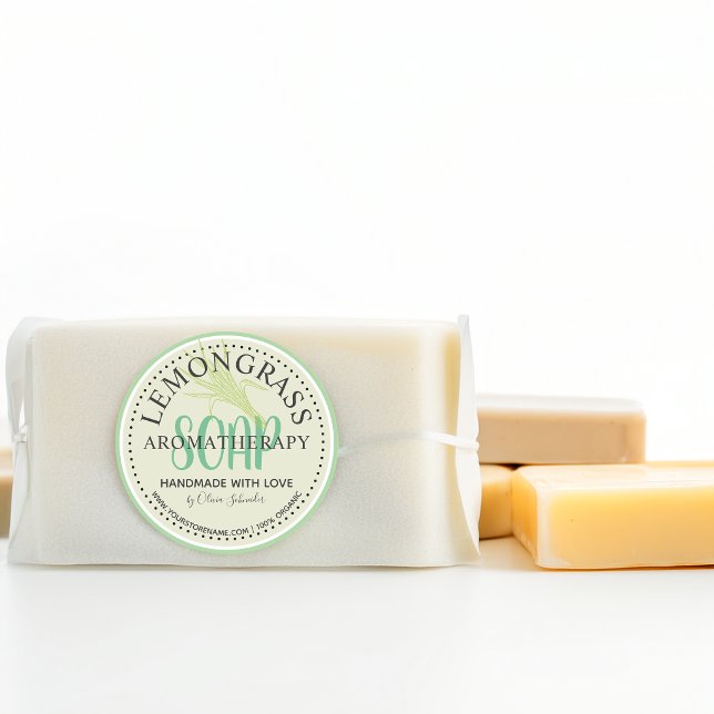 Sticker Rond Savon d'aromathérapie à la citronnelle Site Web pe (Lemongrass Aromatherapy Soap Custom Website Classic Round Sticker)