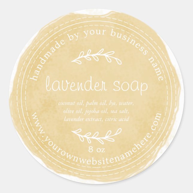 Sticker Rond Savon de lavande à main rustique Aquarelle jaune (Devant)