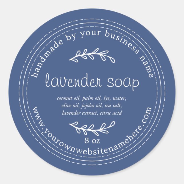 Sticker Rond Savon de lavande à main rustique Vrai Bleu (Devant)