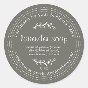 Sticker Rond Savon de lavande artisanale rustique Dusty Olive