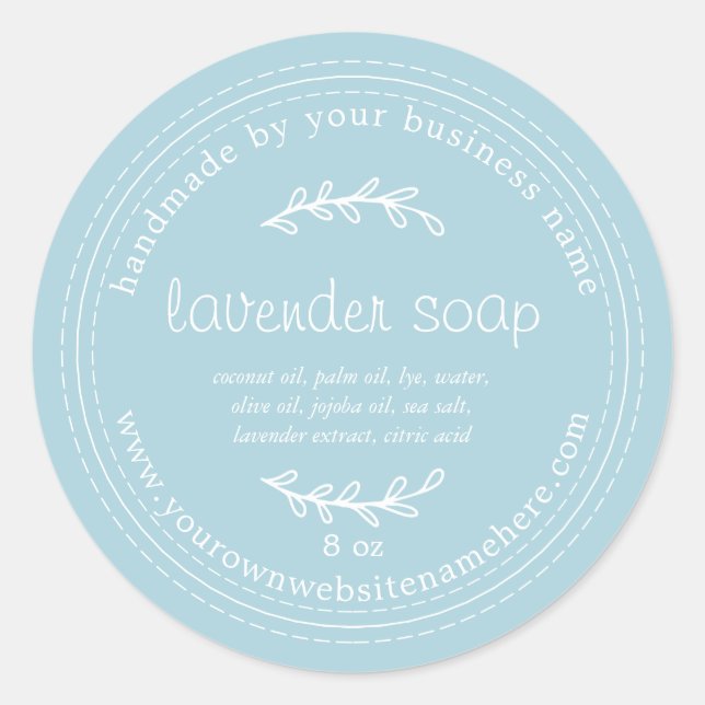 Sticker Rond Savon de lavande artisanale rustique Pastel Blue G (Devant)