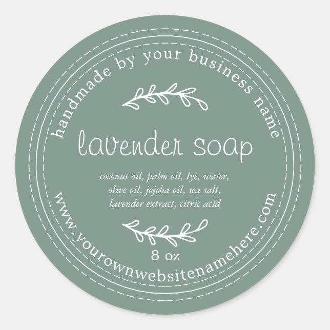 Sticker Rond Savon de lavande artisanale rustique vert poussiér (Devant)