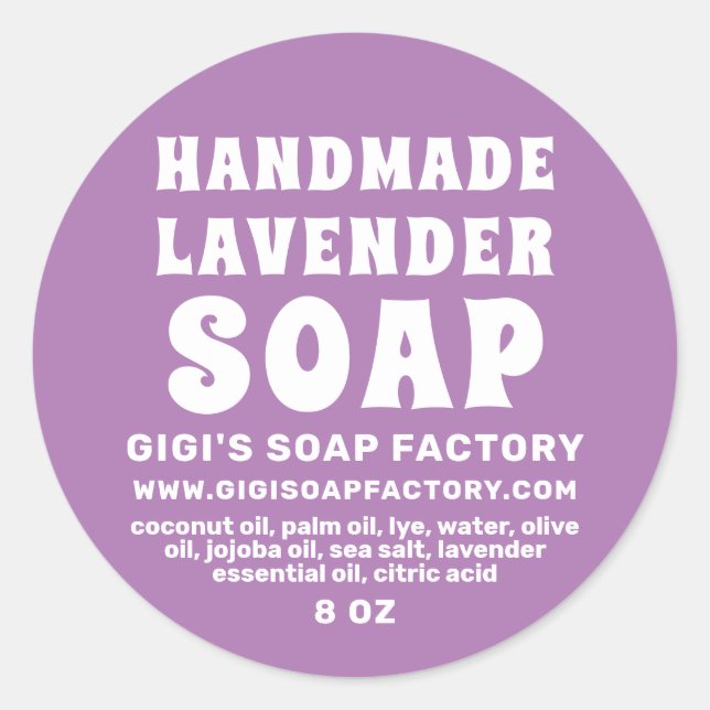 Sticker Rond Savon de lavande moderne fait main violet (Devant)