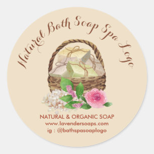 Sticker Rond Savon de Spa à la Lavande pour Bain Rustique en Iv