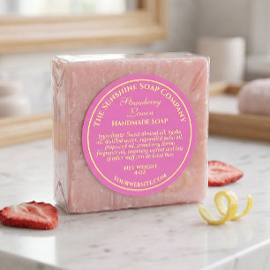 Sticker Rond Savon de style vintage rose avec texte jaune cosmé