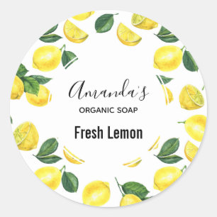 Sticker Rond Savon Motif de Fruit aux citrons jaunes
