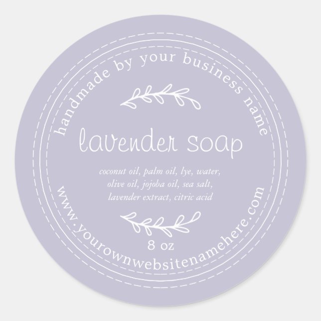 Sticker Rond Savon Rustique Lavande Fabriqué À La Main Violet (Devant)