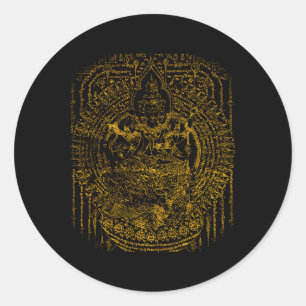 Sticker Rond Sawadee Thai traditionnel Sak Yant Thai Twin Tiger