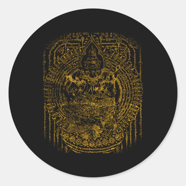 Sticker Rond Sawadee Thai traditionnel Sak Yant Thai Twin Tiger (Devant)