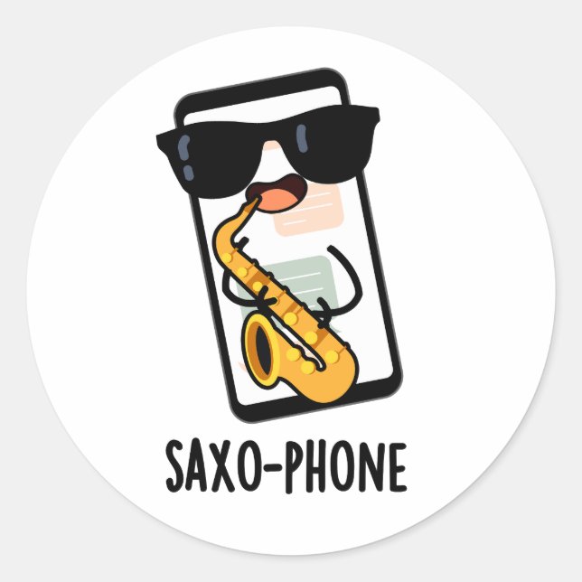 Sticker Rond Saxo-phone amusant de téléphones cellulaires Puns (Devant)