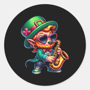 Sticker Rond Saxophone Leprechaun Enfants Hommes Femme St patri