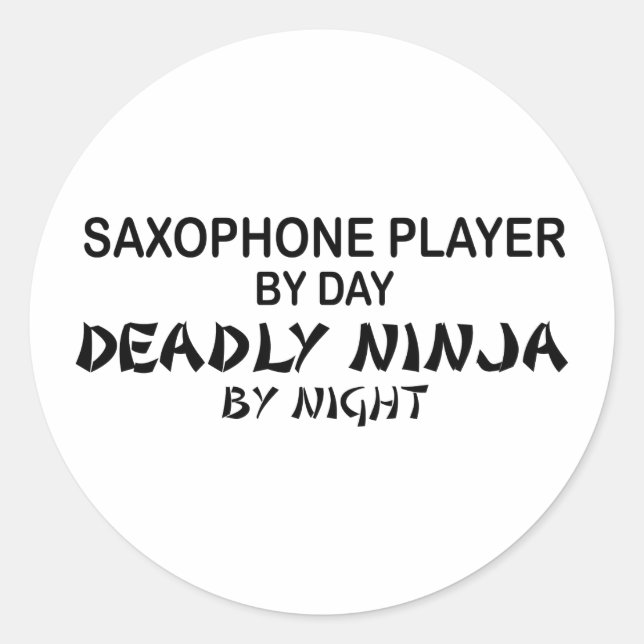Sticker Rond Saxophone Ninja mortel par nuit (Devant)