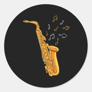 Sticker Rond Saxophone Player Notes musicales Saxophoniste Jazz