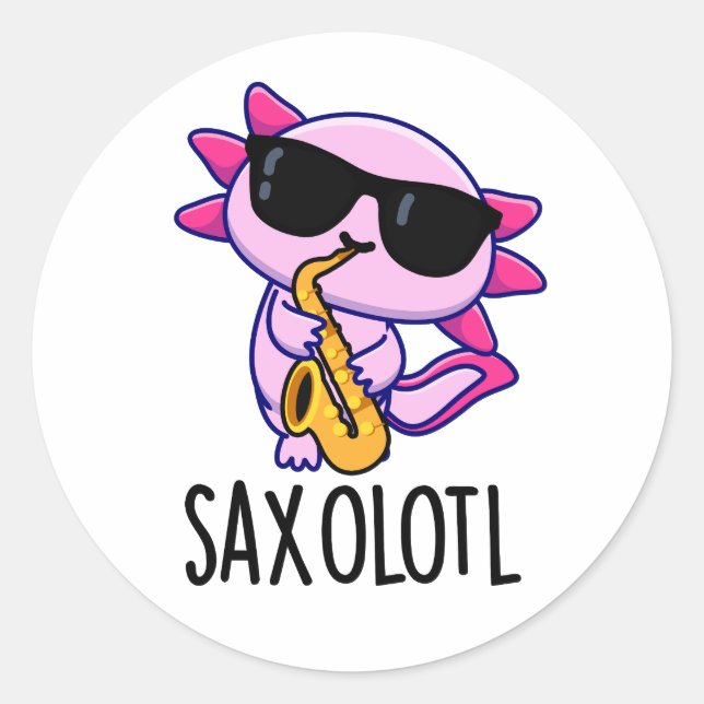 Sticker Rond Saxophone Sax-olotl Funny Puns (Devant)