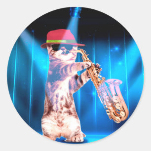 Sticker Rond Saxophoniste