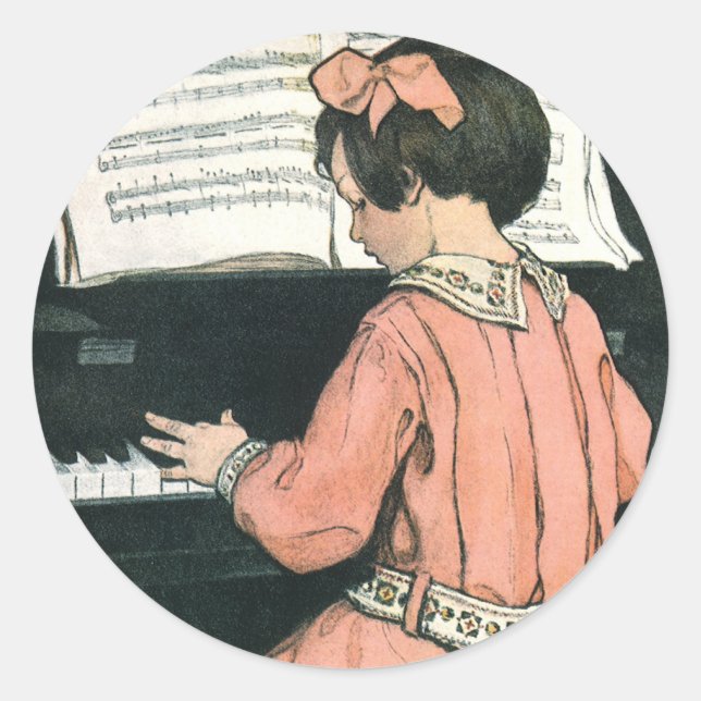 Sticker Rond Scales de Jessie Willcox Smith, Piano Music Girl (Devant)