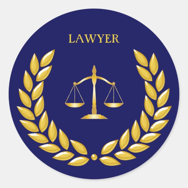 Sticker Rond Scales d'or de l'avocat de la justice sur le bleu (Devant)