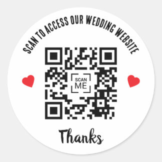 Sticker Rond Scan To Access Wedding Website Red Heart QR Code
