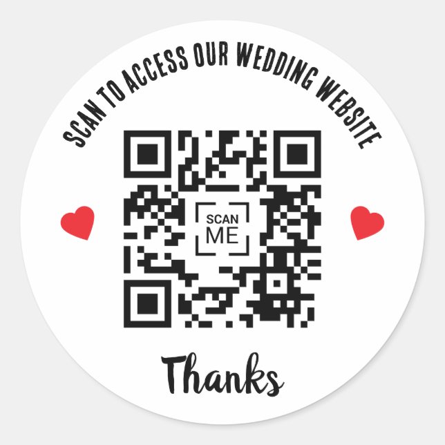 Sticker Rond Scan To Access Wedding Website Red Heart QR Code (Devant)