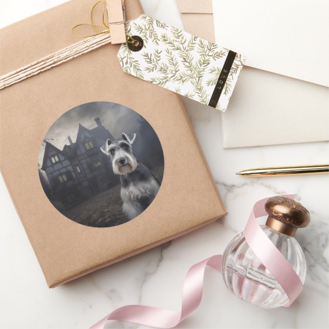 Sticker Rond Scandale d'Halloween Schnauzer Miniature (Cadeaux)