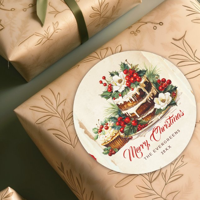 Sticker Rond Scandi Hiver Foliage Aquarelle Joyeux Noël (Créateur téléchargé)