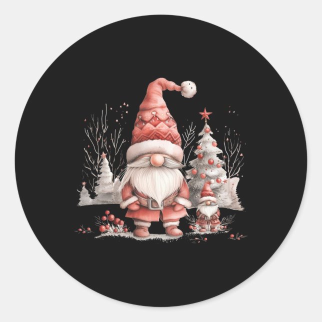 Sticker Rond Scandinavian Christmas Gnome Red Berries T Shirt  (Devant)