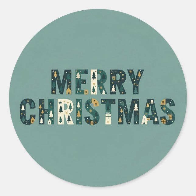 Sticker Rond Scandinavian Merry Christmas Typography (Devant)