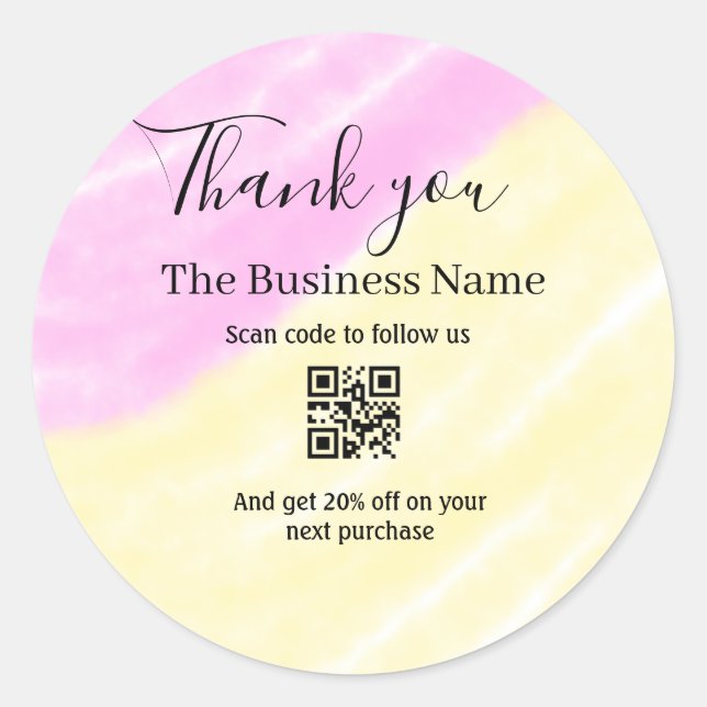 Sticker Rond Scannez le QR pour nous suivre code de réduction m (Devant)