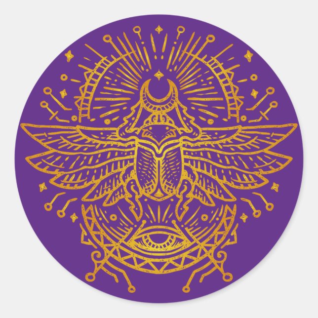 Sticker Rond Scarab égyptien doré (Devant)